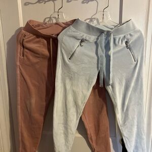 Justice Pink and Light Blue Joggers in Velvet—2 pair lot
